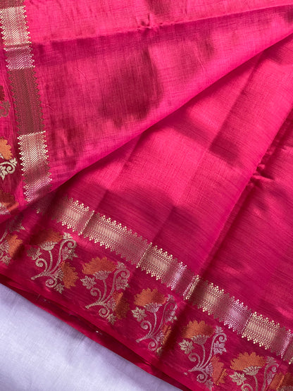 Rich pink semi silk cotton saree