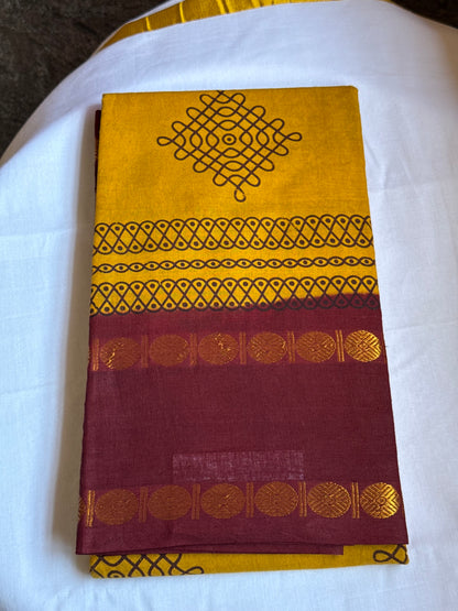 Yellow kolam sungudi cotton saree