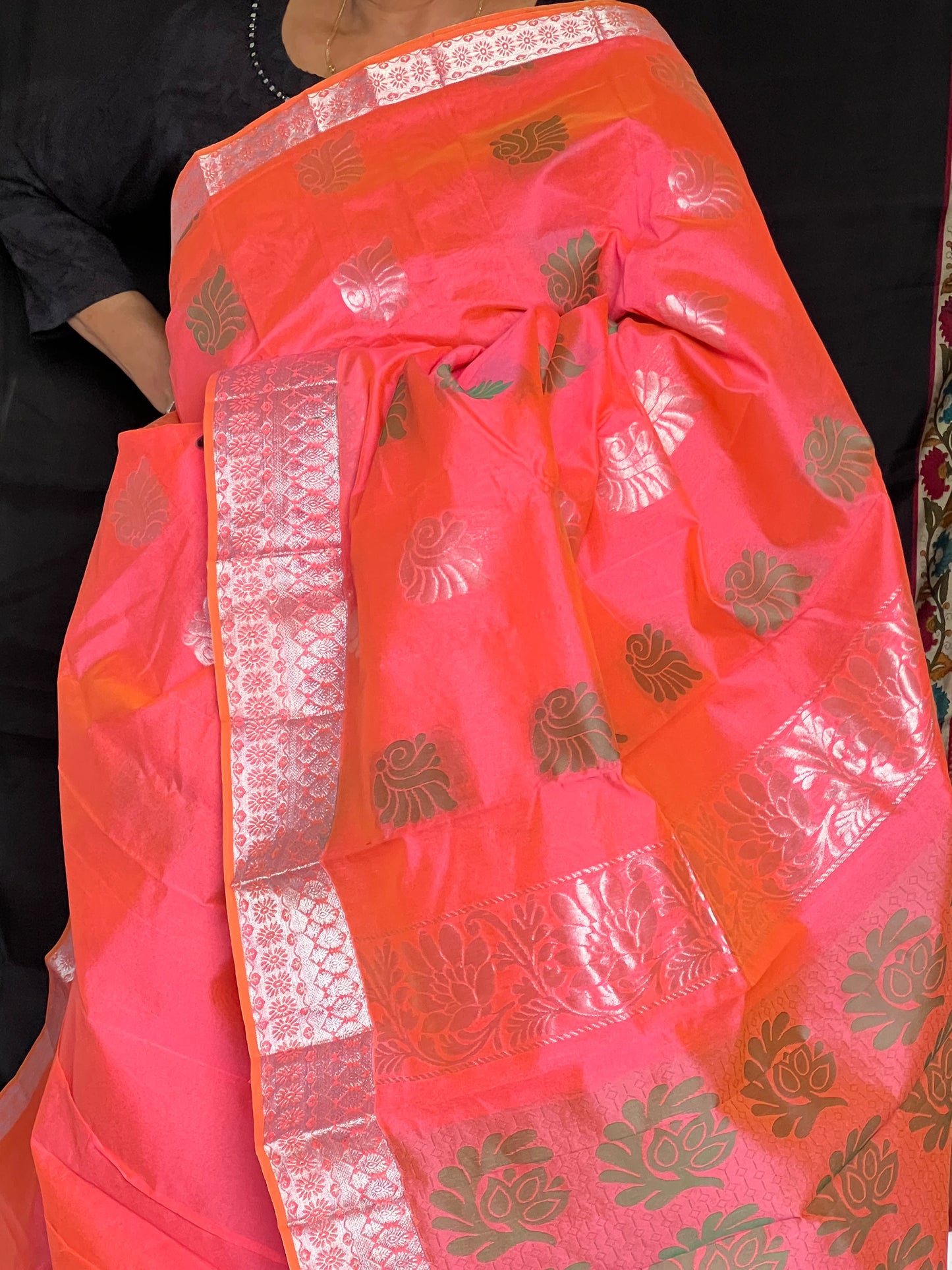 Hot pink semi silk cotton saree