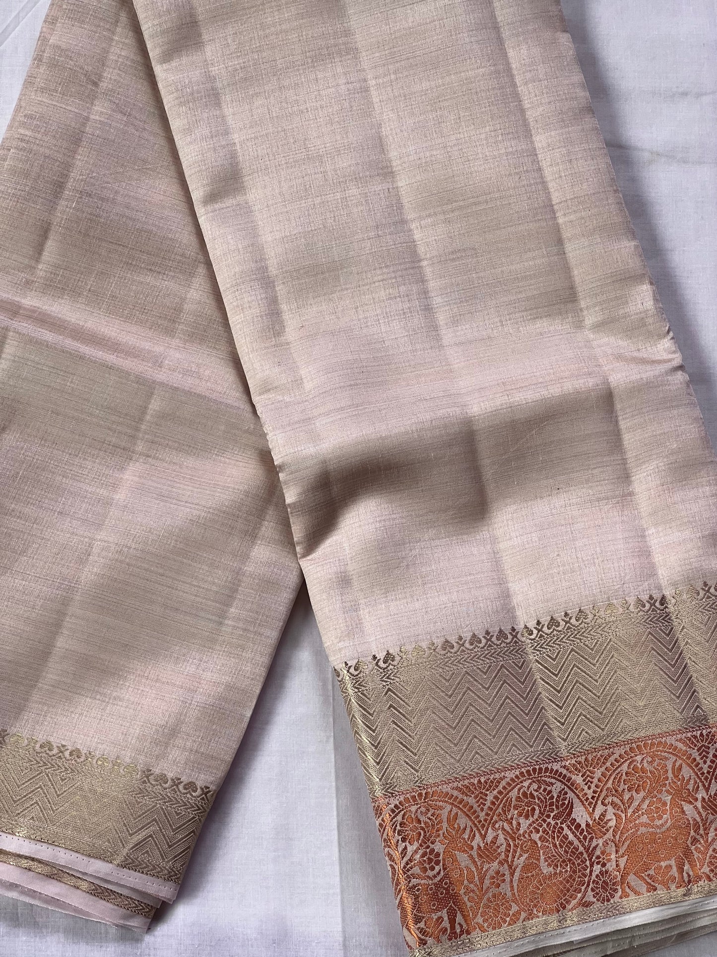 Cream white semi silk cotton saree