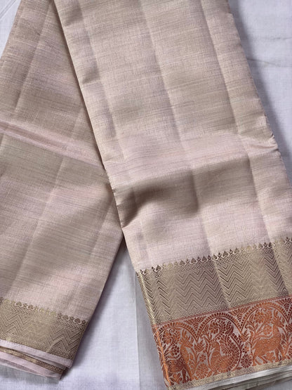 Cream white semi silk cotton saree