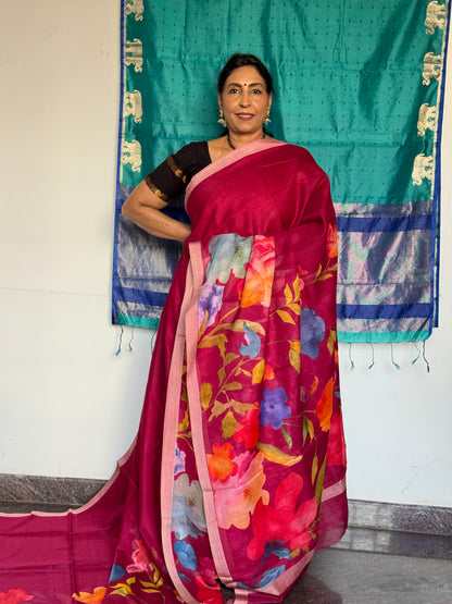 Floral printed kota cotton saree