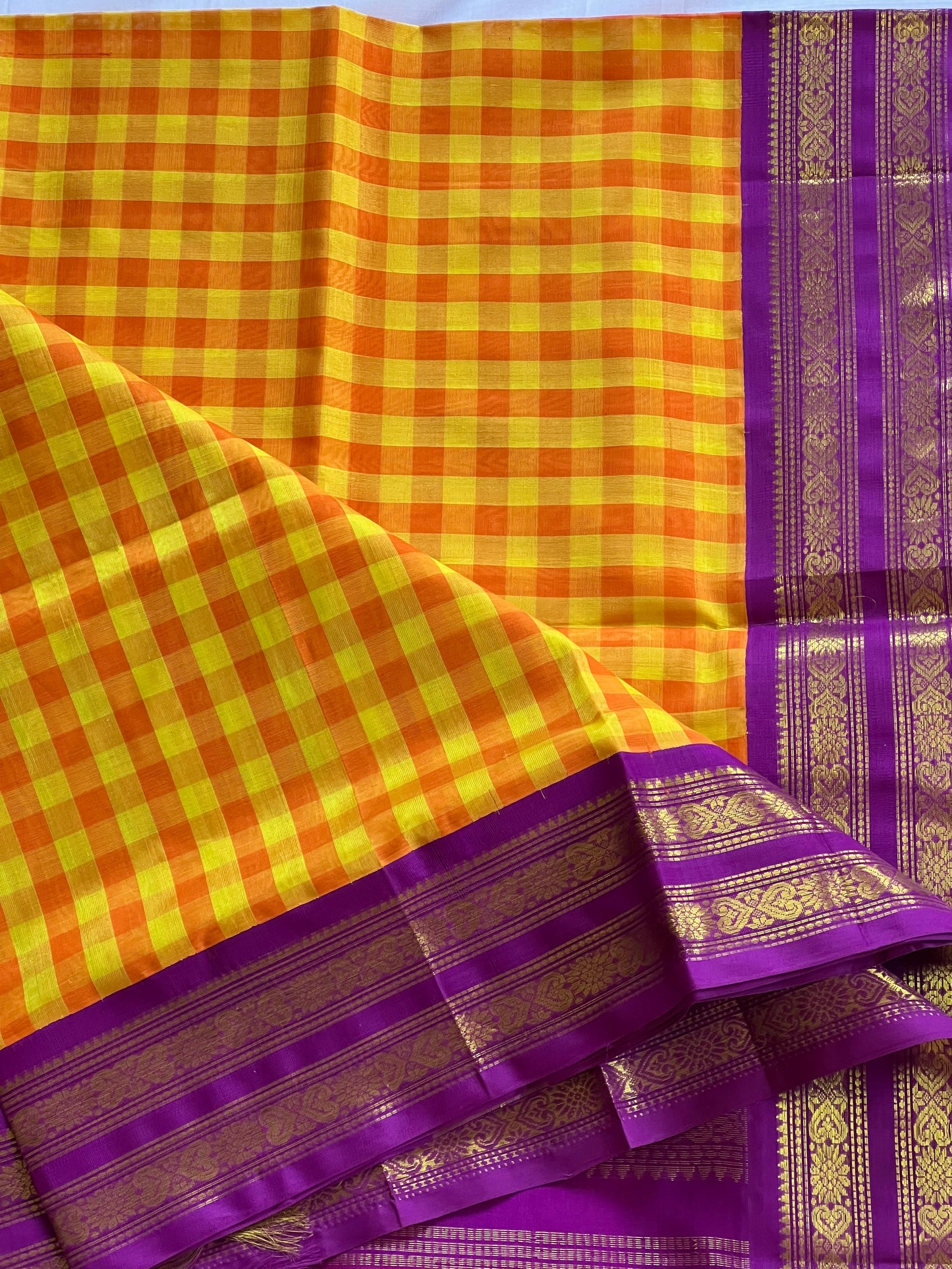 Sunlit Yellow Checks Silk Cotton Saree