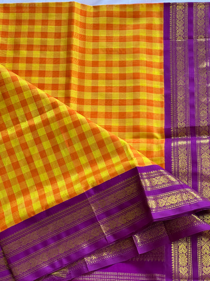 Sunlit Yellow Checks Silk Cotton Saree