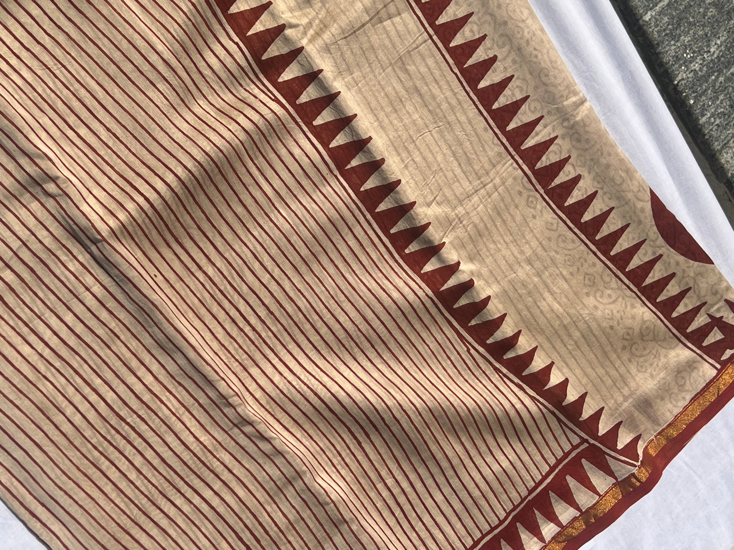 Beige chanderi silk cotton saree