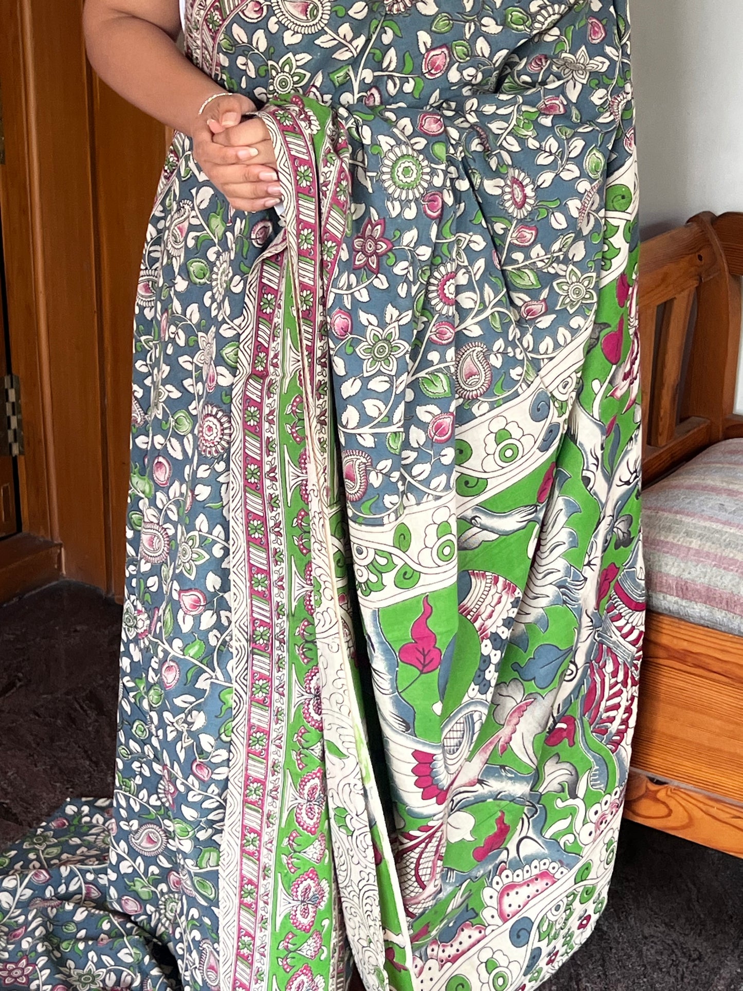 Grey cotton Kalamkari saree