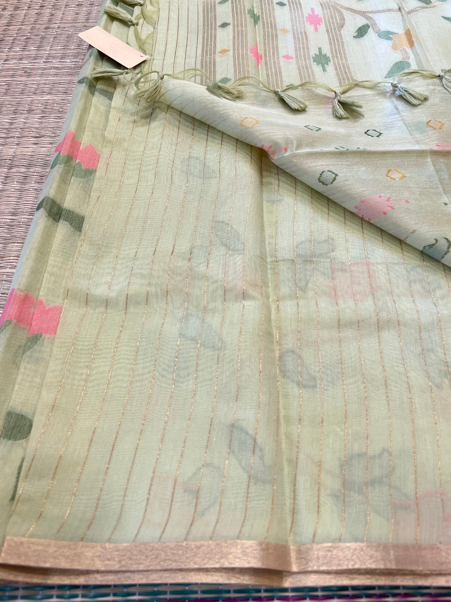 Pastel green semi matka silk saree