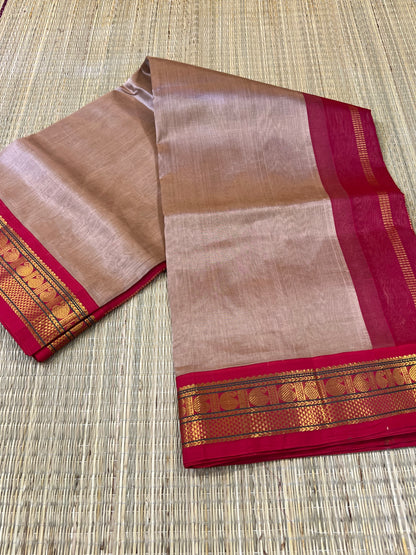 Beige & pink silk cotton saree