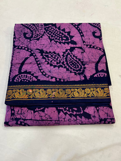 Navy blue & pink Sungudi cotton saree