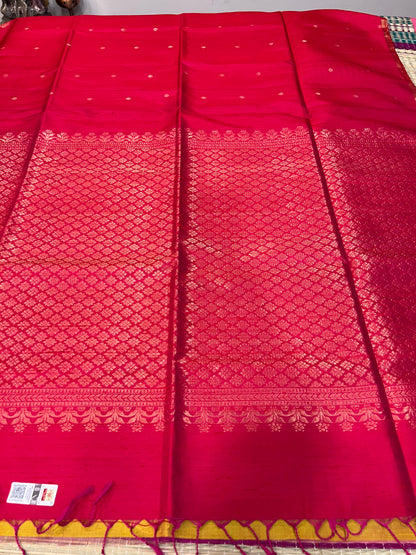 Pink & olive gold raw silk saree