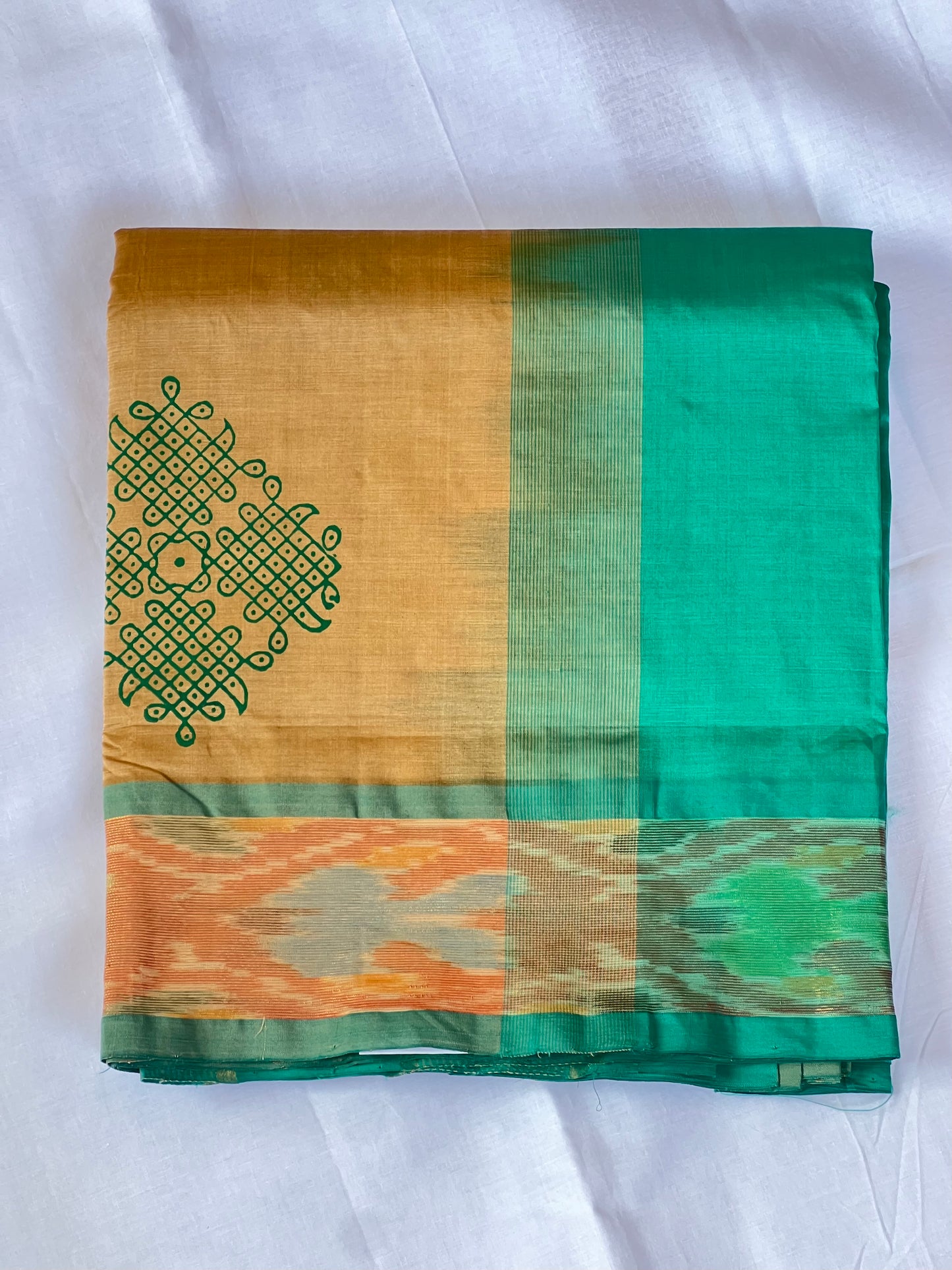 Beige kolam semi silk cotton saree