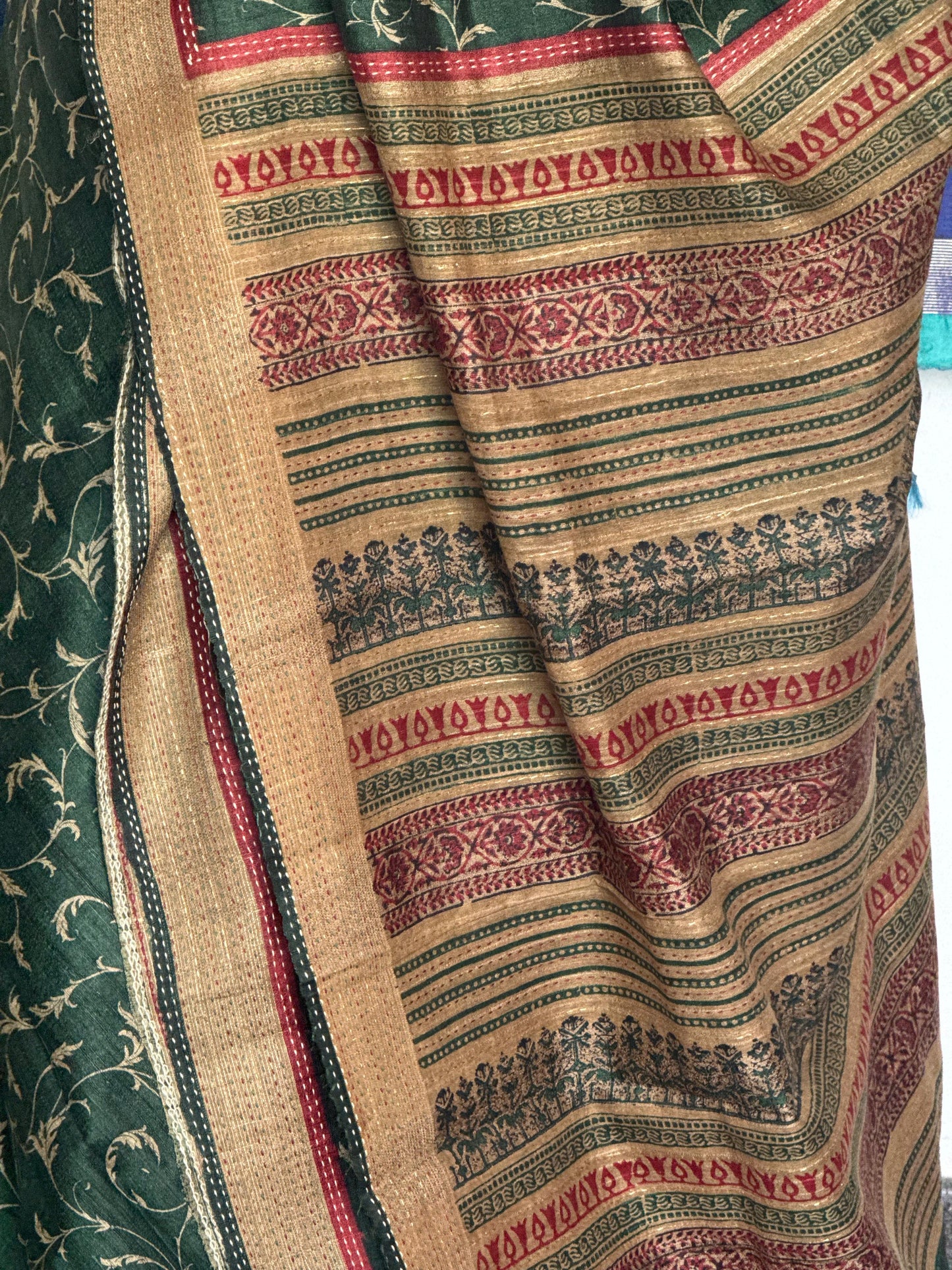 Forest Green & Maroon Heritage Tussar Silk
