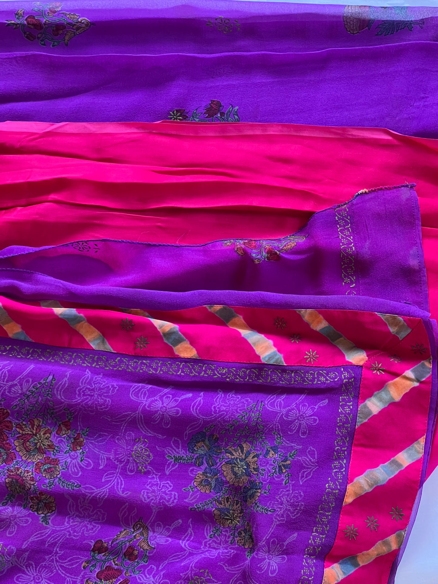 Purple block printed chiffon saree