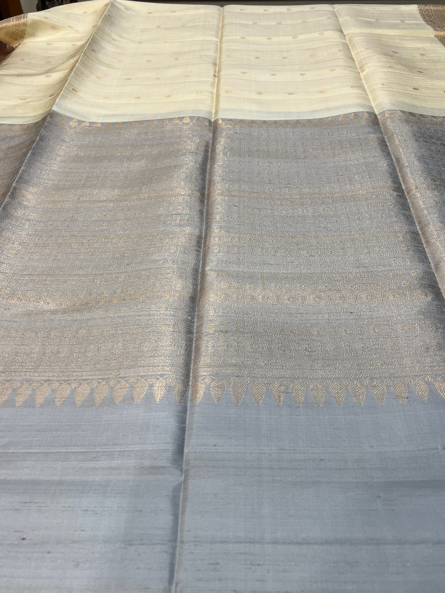 Milk white raw silk saree