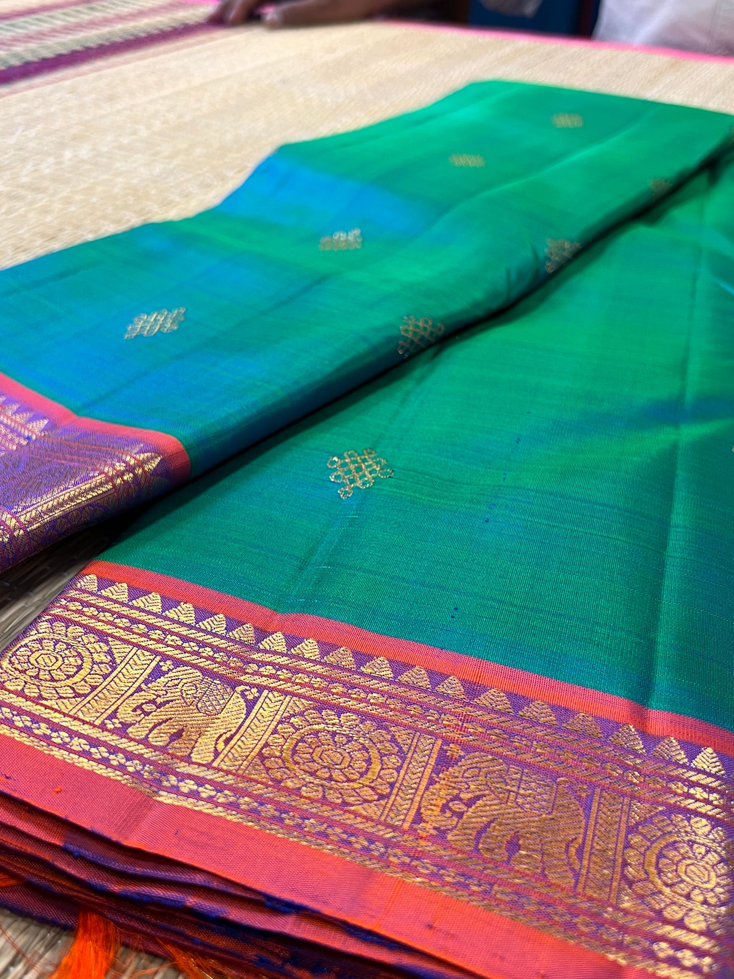 Emerald Kolam Heritage Kanchivaram saree