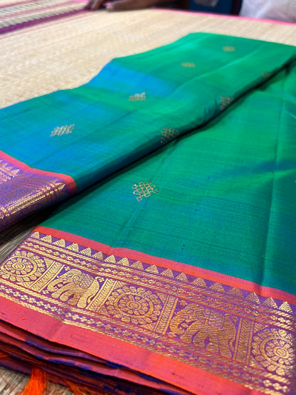 Emerald Kolam Heritage Kanchivaram saree