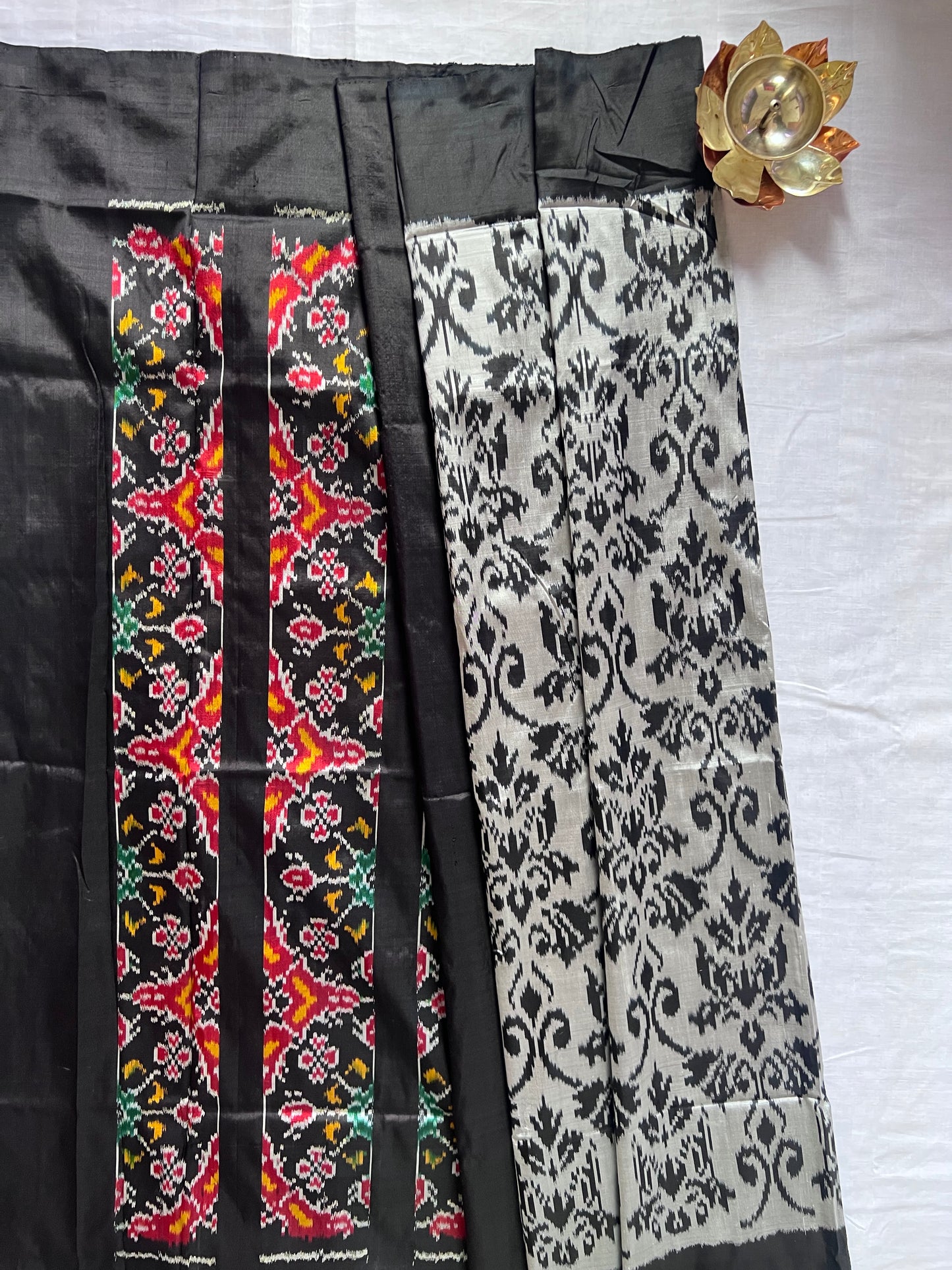 Black and Grey ikat silk saree