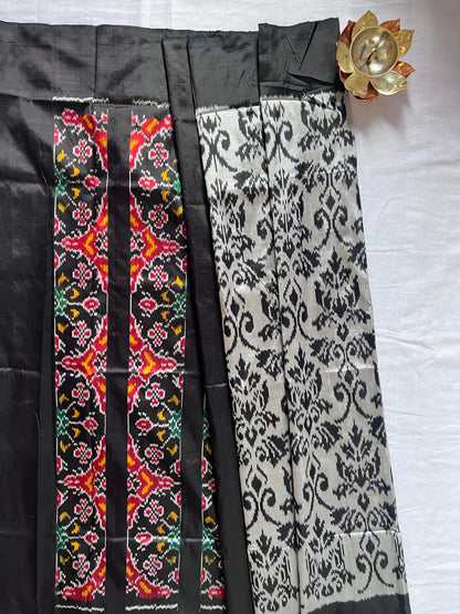 Black and Grey ikat silk saree