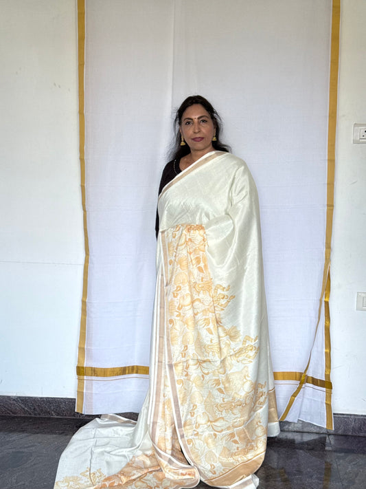 Printed Semi Tussar Saree – Onam Special