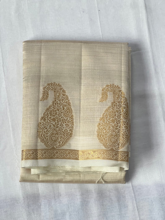 Ivory white semi silk cotton saree