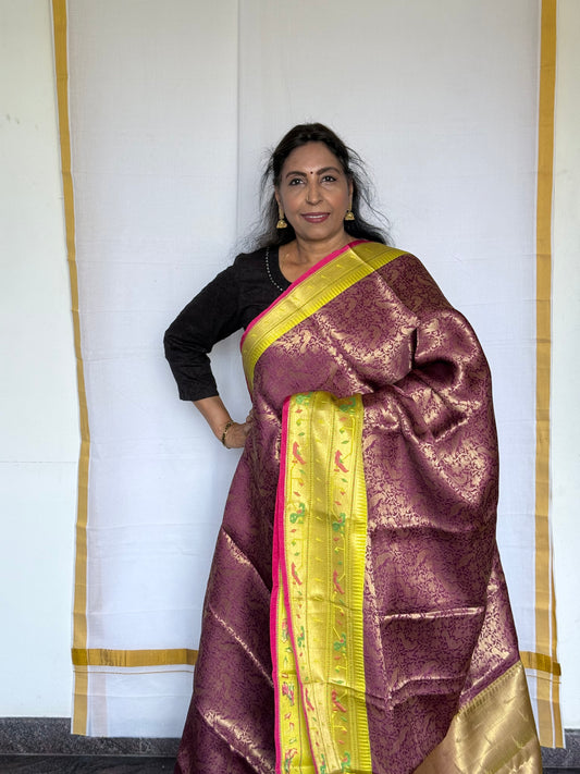 Semi banaras silk saree - purple