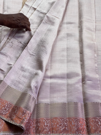 Cream white semi silk cotton saree