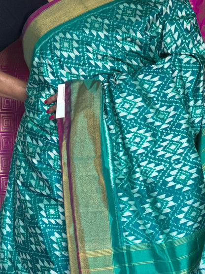 Ikat Silk Saree - Green