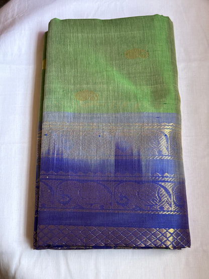 Green Silk Cotton Saree With Purple Border