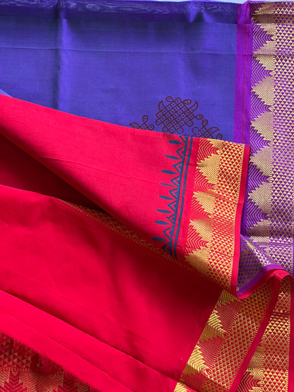 Violet & red semi silk cotton saree