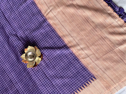 Violet checked semi tussar silk saree