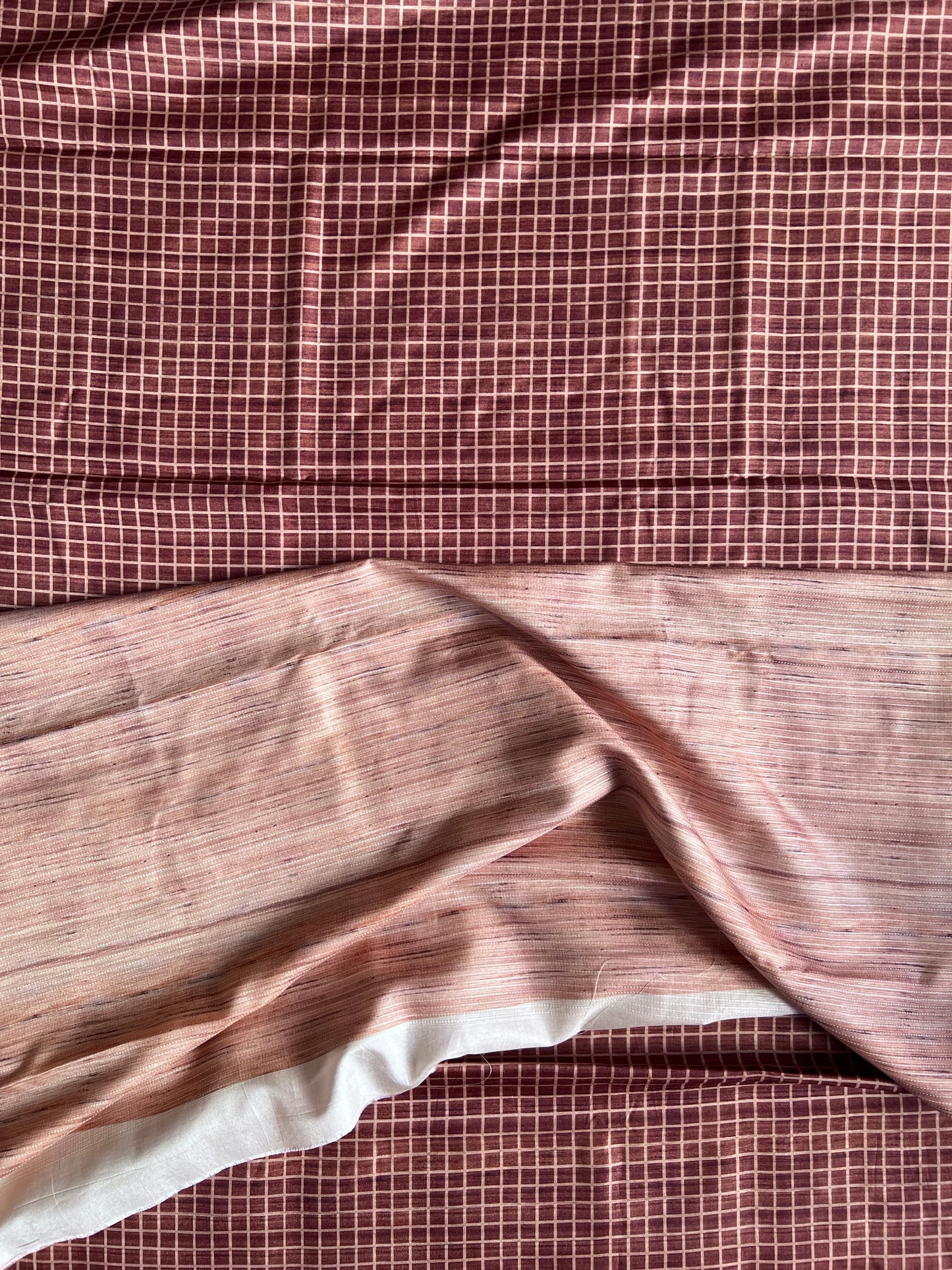 Brick brown checked tussar silk saree