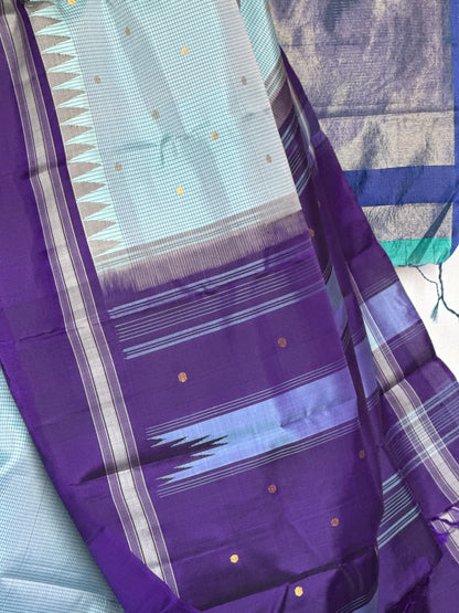 Pastel Blue Silk Saree With Checks
