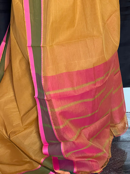 Mustard Mangalagiri cotton saree