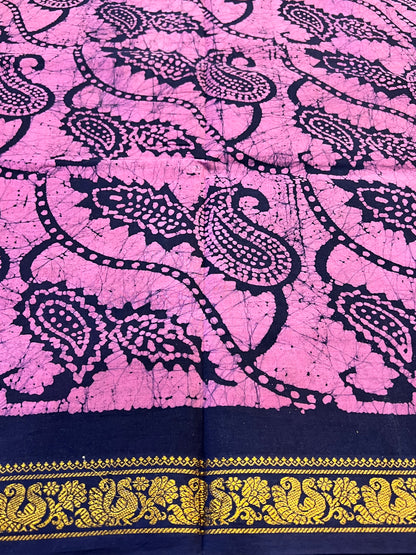 Navy blue & pink Sungudi cotton saree