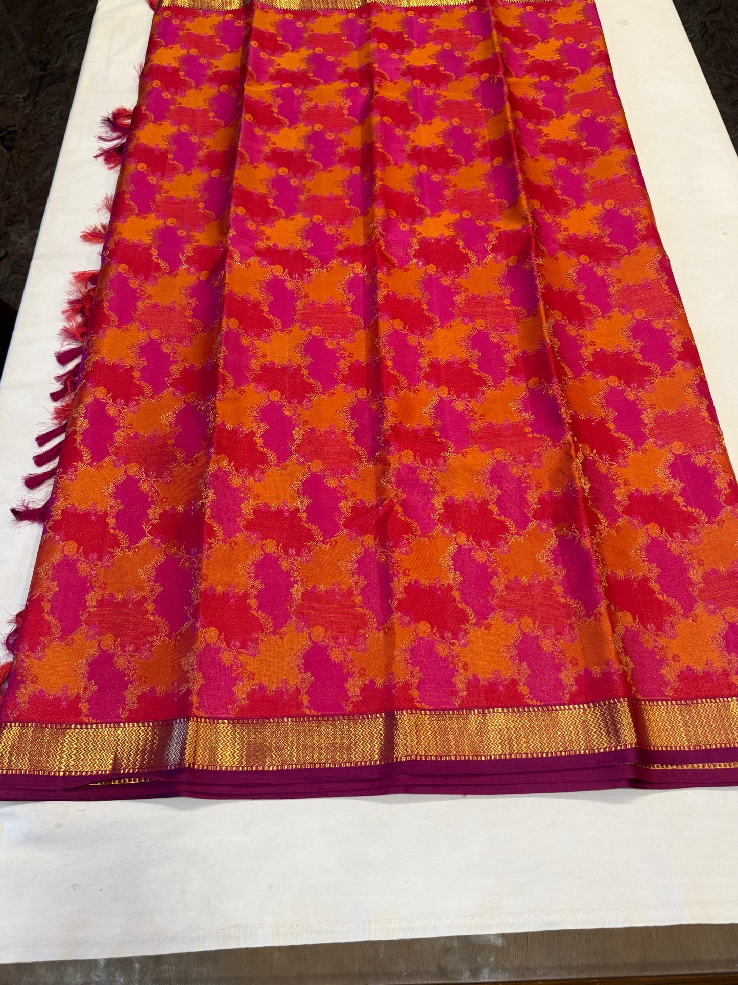 Red & pink pure kanchi silk saree