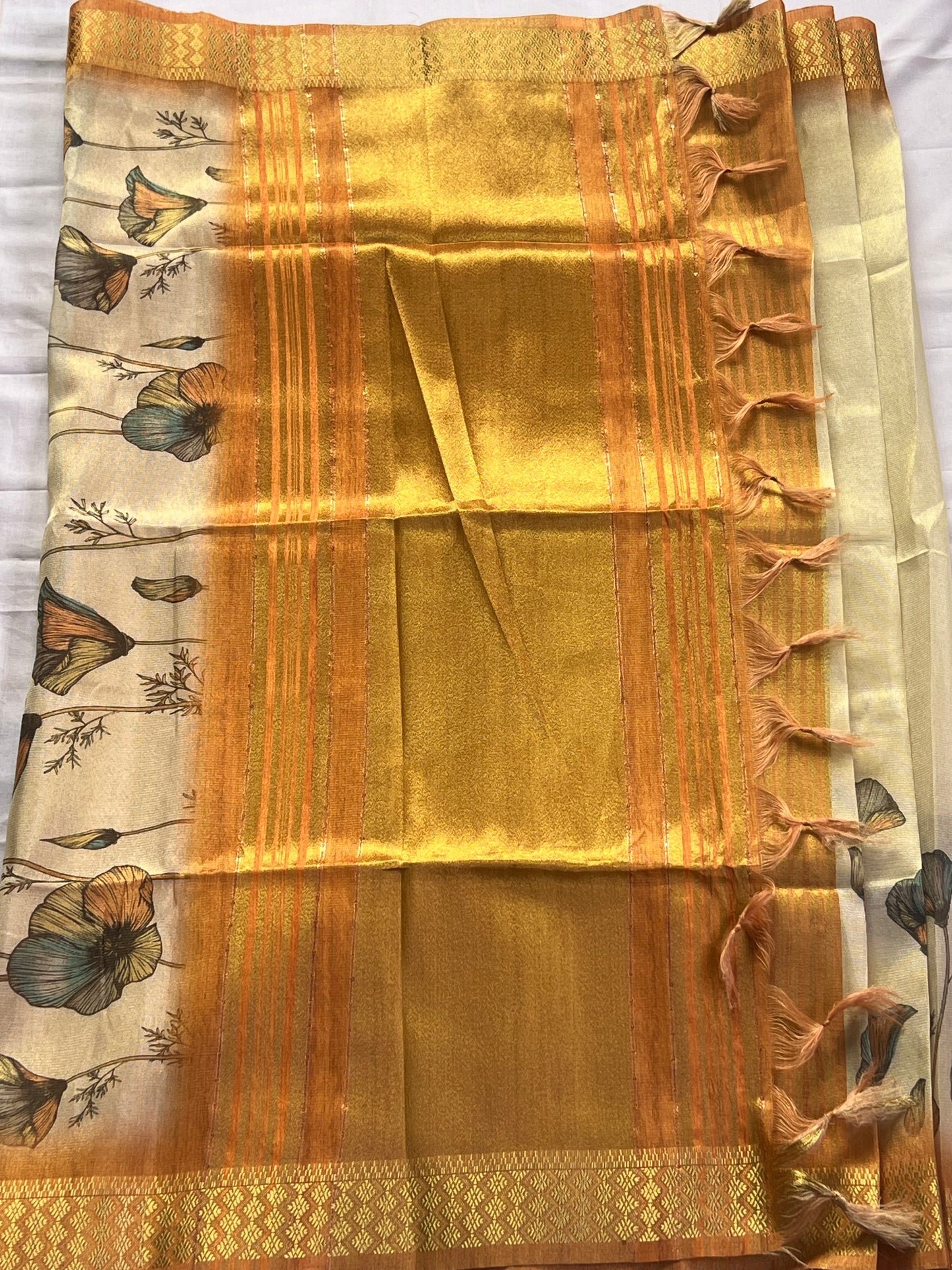 Orange tissue semi tussar saree