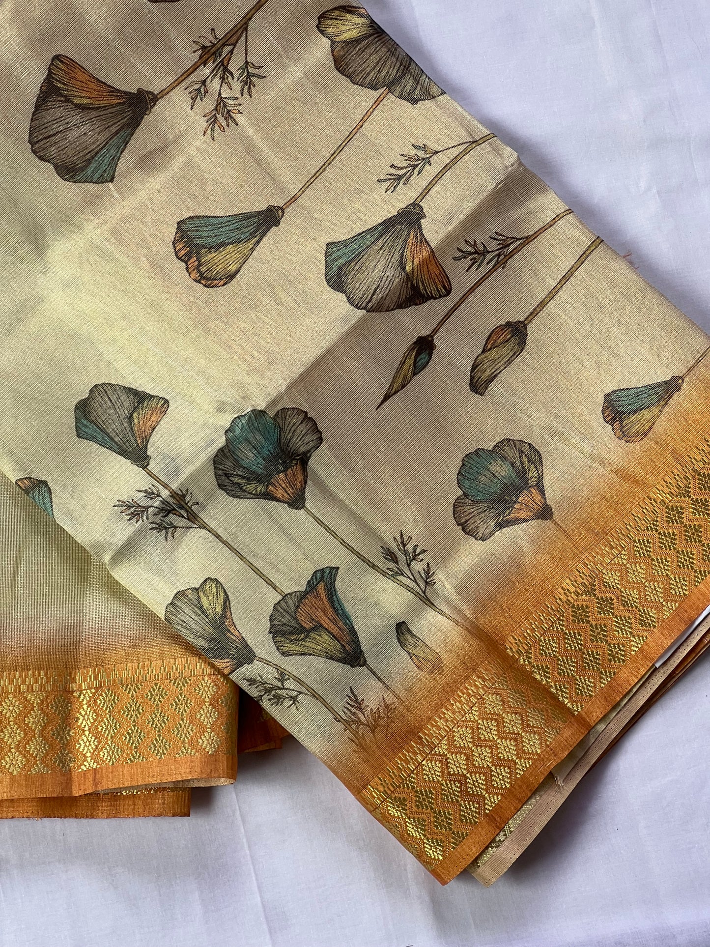 Orange tissue semi tussar saree