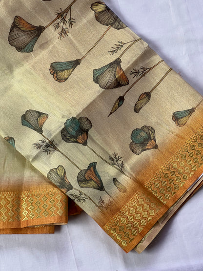 Orange tissue semi tussar saree