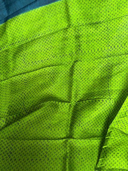 Murshidabad Silk saree - Green Partly Pallu