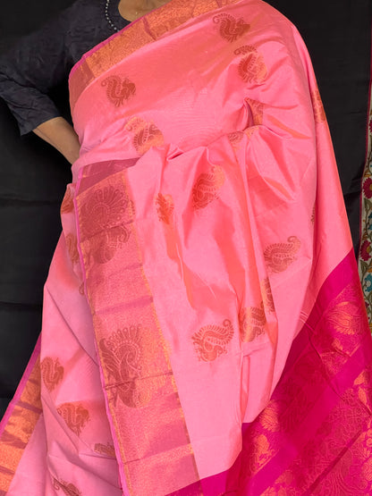 Pink semi silk cotton saree