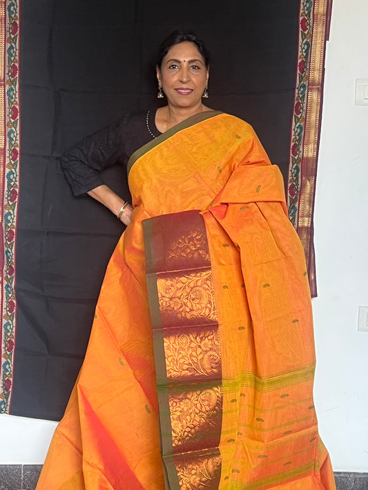 Orange Chettinad Cotton Saree