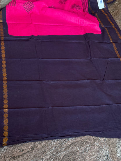 Pink kolam sungudi cotton saree