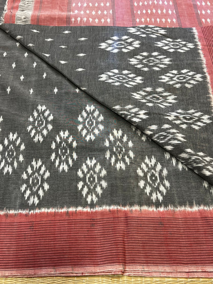 Grey & pink mul cotton saree