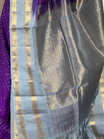 puple and grey kanchivaram silk cotton saree