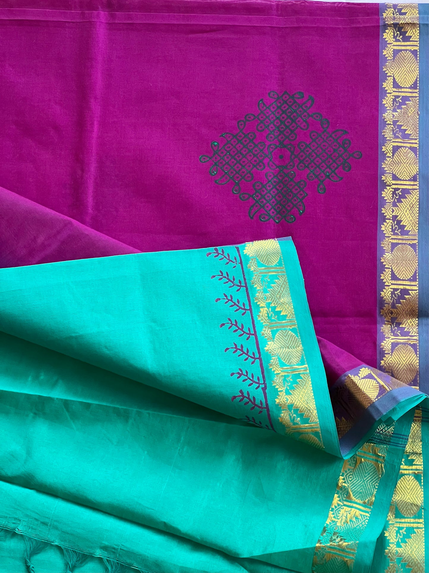 Violet kolam semi silk cotton saree