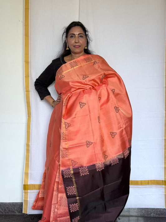 Soft Silk saree - Kolam block print