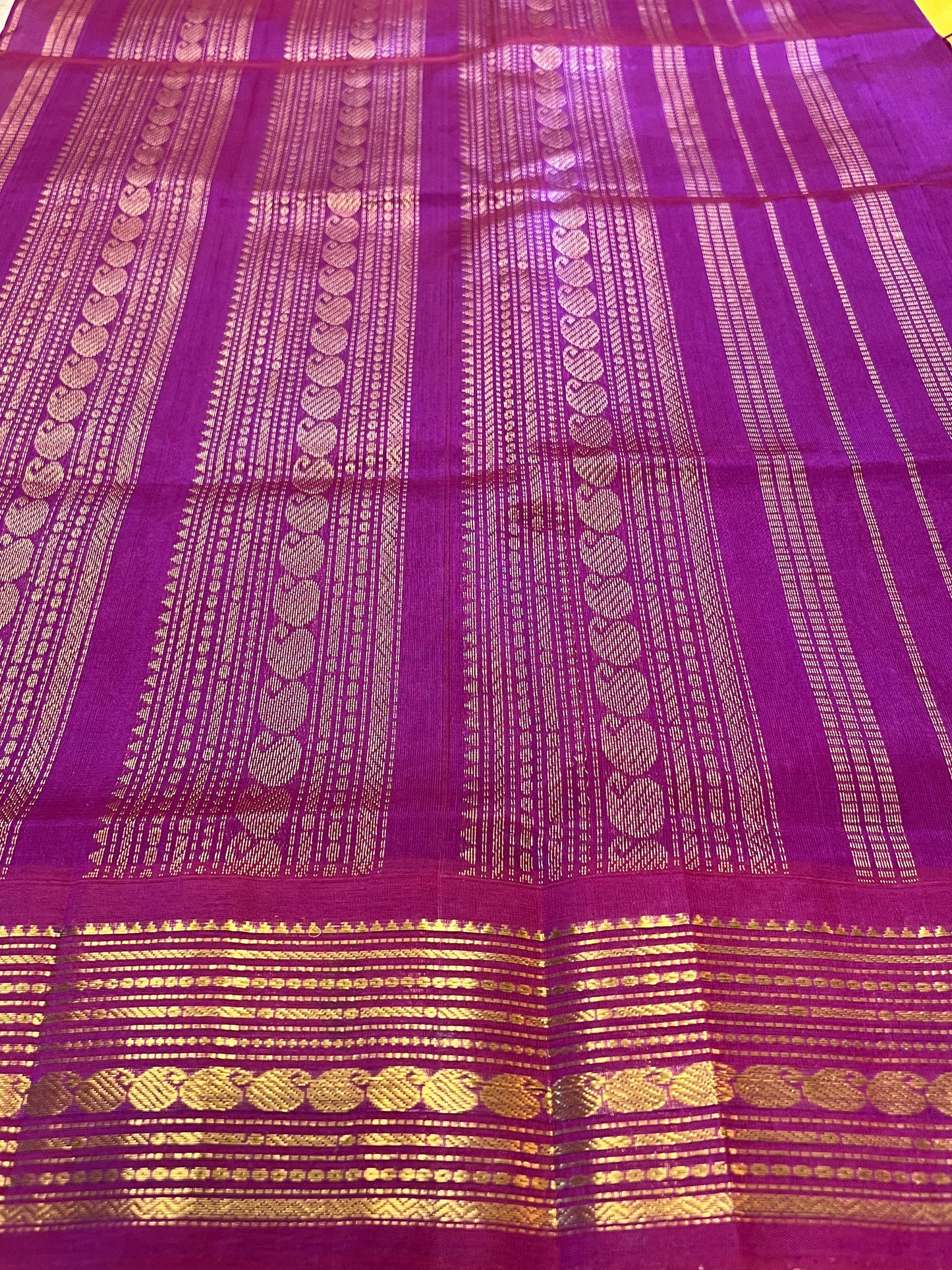Lime yellow silk cotton saree