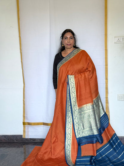 Pure banaras tussar silk saree rust orange