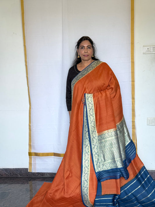 Pure banaras tussar silk saree rust orange