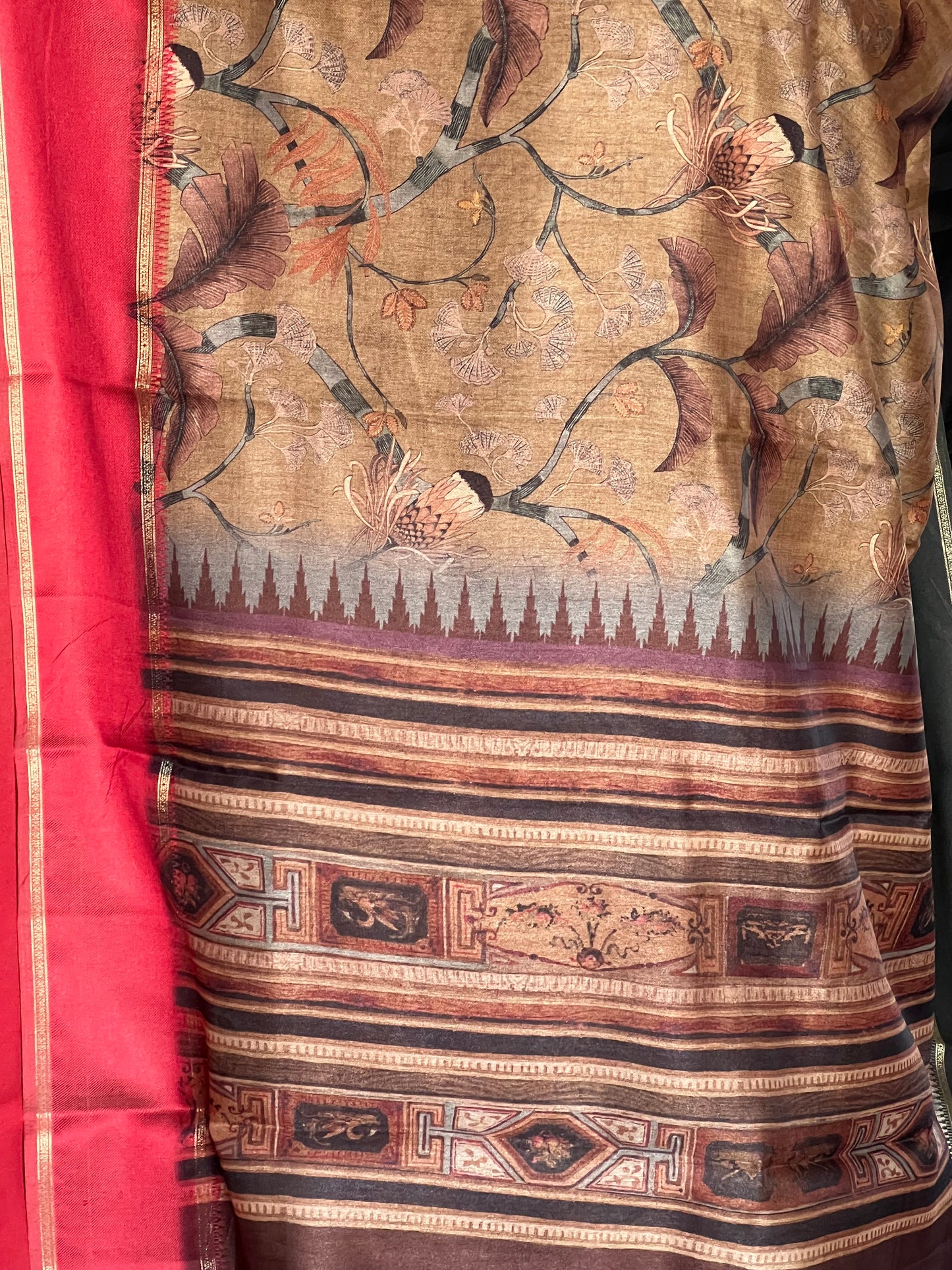Copper & red semi tussar silk saree